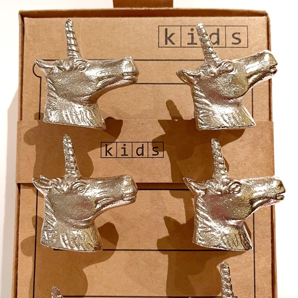 Unicorn Silver Metal Dresser Desk Drawer Knobs Set of 6 Kids Bedroom Cabinet Fun - Picture 2 of 13